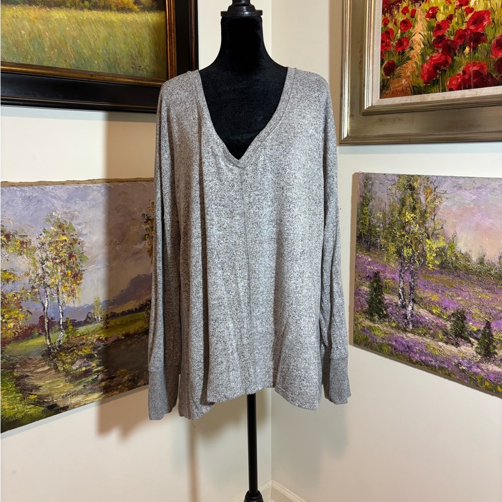 🌹 Gibson Gray Long Sleeve Oversized Blouse